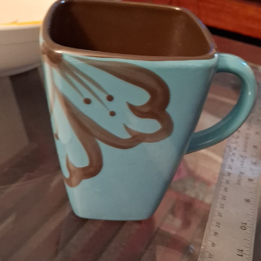 Pier 1 Aqua and Chocolate Mug